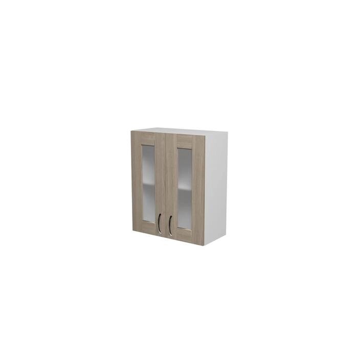 Шкаф навесной Лира 600х300х720 2 дверцы со стеклом  белый/Квадро шимо светлый от компании Интернет-гипермаркет «MALL24» - фото 1