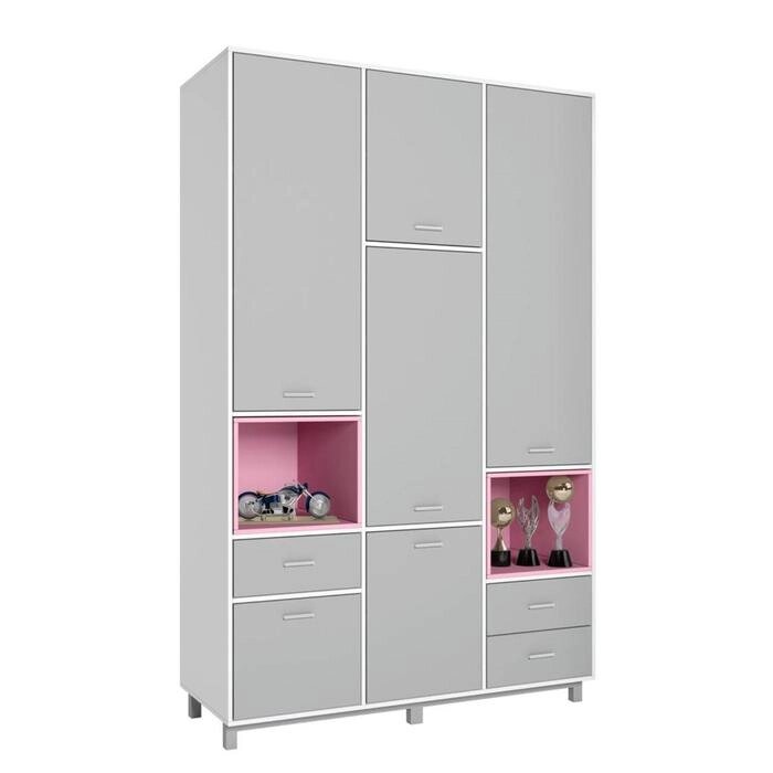Шкаф трехсекционный Polini kids Mirum 2335, цвет белый-серый/розовый от компании Интернет-гипермаркет «MALL24» - фото 1