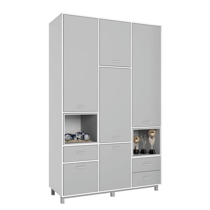 Шкаф трехсекционный Polini kids Mirum 2335, цвет белый-серый/серый от компании Интернет-гипермаркет «MALL24» - фото 1