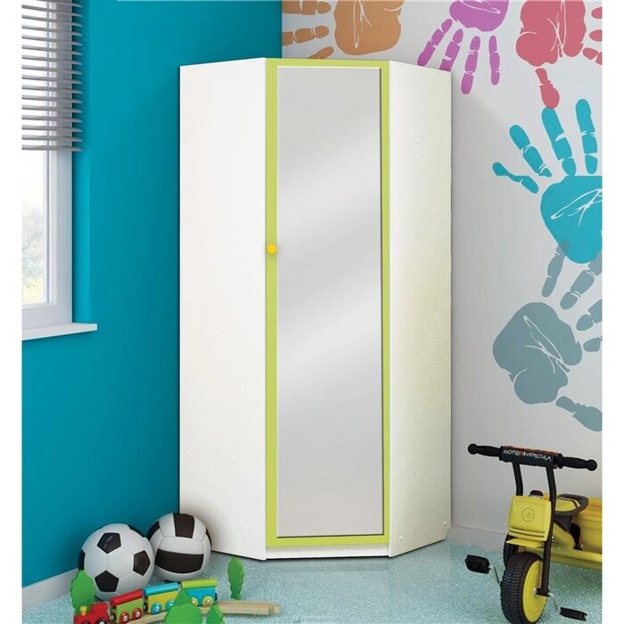 Шкаф угловой с зеркалом "Радуга", 850  850  2100 мм, цвет белый / лайм от компании Интернет-гипермаркет «MALL24» - фото 1