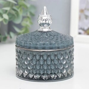 Шкатулка стекло "Ромбы и купол" серый с серебром 11х8,5х8,5 см