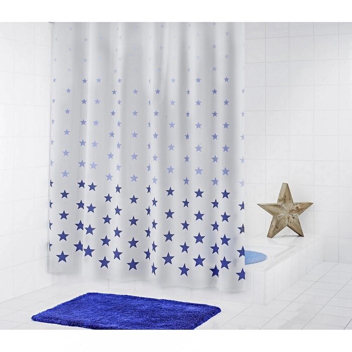 Штора для ванной комнаты 180х200 см Stella, цвет синий от компании Интернет-гипермаркет «MALL24» - фото 1