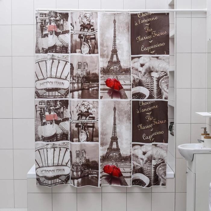 Штора для ванной комнаты Доляна "Париж ретро", 180180 см, EVA, цвет белый от компании Интернет-гипермаркет «MALL24» - фото 1