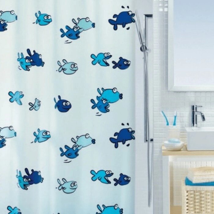 Штора для ванной комнаты PEVA HUGO бело-синий цвет, 180 x 200 см от компании Интернет-гипермаркет «MALL24» - фото 1