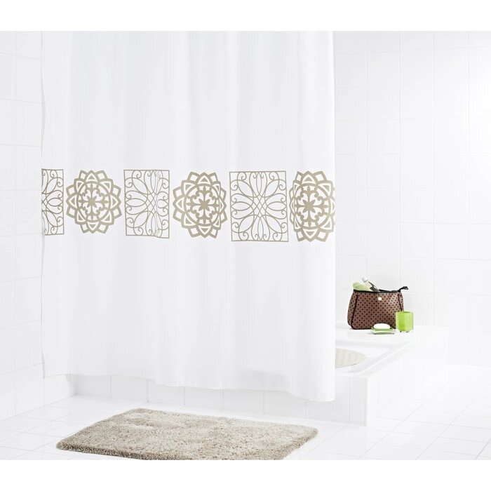 Штора для ванных комнат Tunis, цвет бежевый/коричневый, 180x200 см от компании Интернет-гипермаркет «MALL24» - фото 1