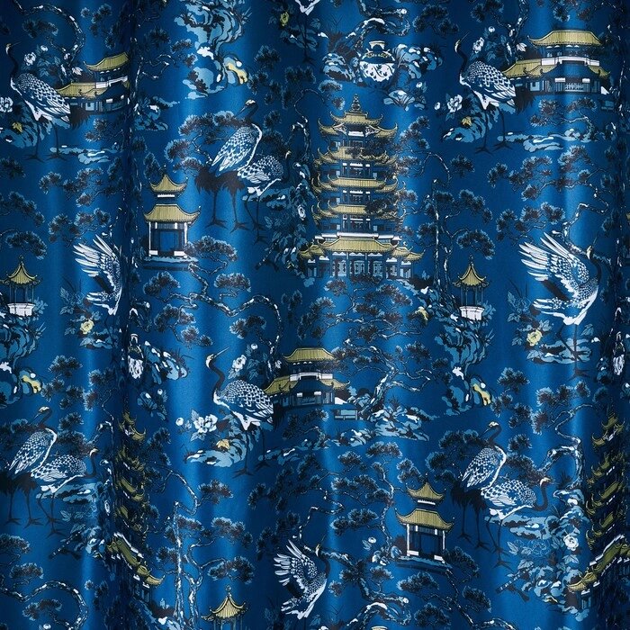Штора готовая Kitayskaya 160х270 см, шторная лента, цвет синий от компании Интернет-гипермаркет «MALL24» - фото 1