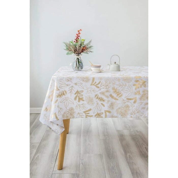 Скатерть Arya Home Poinsettia, размер 160x220 см, цвет белый, золотистый от компании Интернет-гипермаркет «MALL24» - фото 1