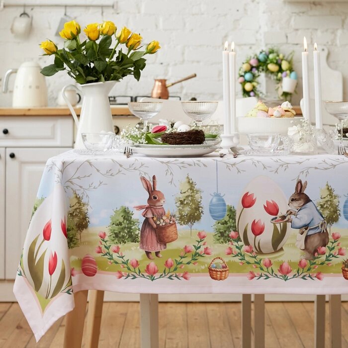 Скатерть Доляна Easter garden 145*180 +/- 3 см, 100% п/э от компании Интернет-гипермаркет «MALL24» - фото 1