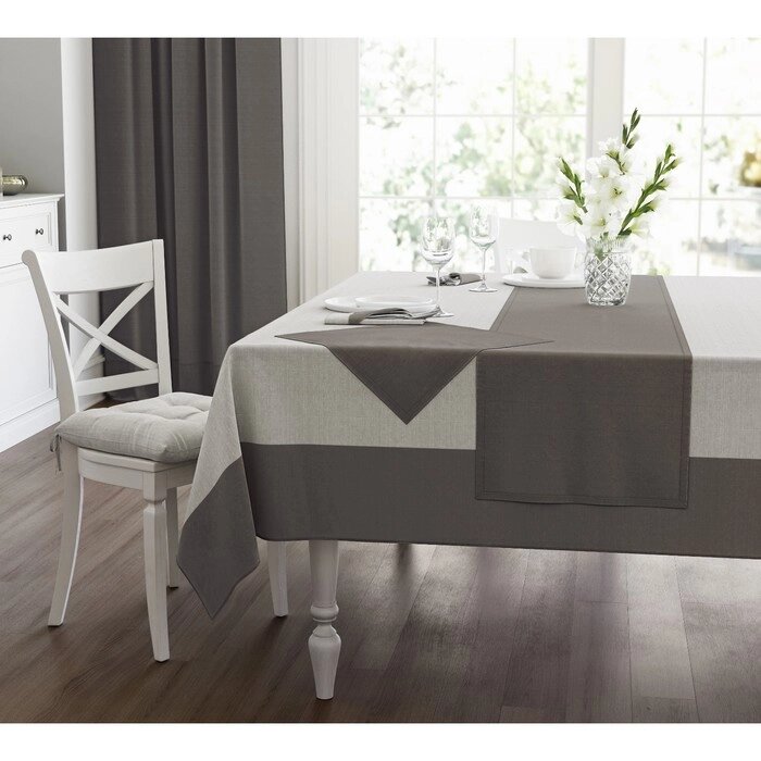 Скатерть Linen grey combi, размер 180х220 см, цвет серый от компании Интернет-гипермаркет «MALL24» - фото 1