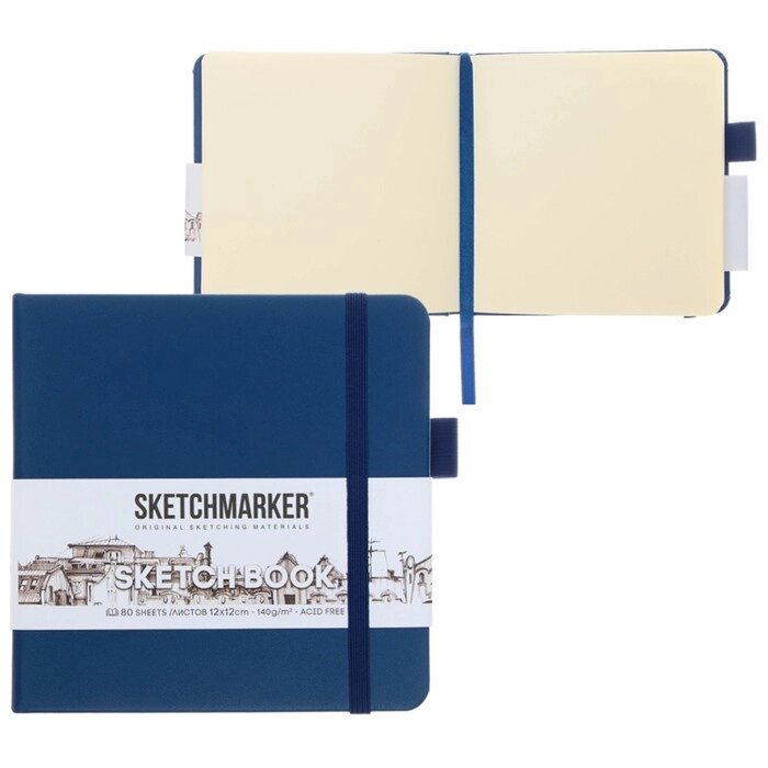 Скетчбук Sketchmarker, 120 х 120 мм, 80 листов, твёрдая обложка из искусственной кожи, синий, блок 140 г/м2 от компании Интернет-гипермаркет «MALL24» - фото 1