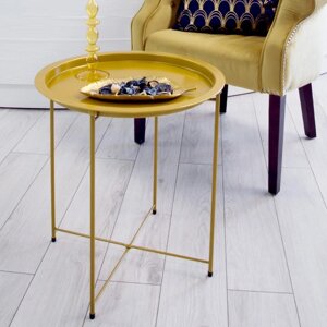 Складной металлический столик-поднос 2 в 1, 470470505 мм, цвет золотой