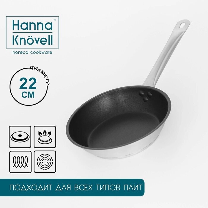 Сковорода Hanna Knövell, d=22 см, h=5,5 см, толщина стенки 0,6 мм, индукция, длина ручки 21,5 см, антипригарное покрытие от компании Интернет-гипермаркет «MALL24» - фото 1