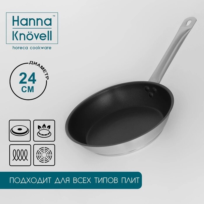 Сковорода Hanna Knövell, d=24 см, h=5,5, толщина стенки 0,6 мм, индукция, длина ручки 21,5 см, антипригарное покрытие от компании Интернет-гипермаркет «MALL24» - фото 1