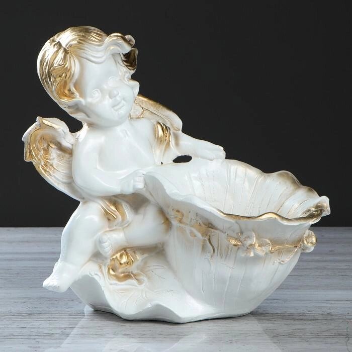 Статуэтка "Ангел с лилией", белая, с золотистым декором, 30 см от компании Интернет-гипермаркет «MALL24» - фото 1