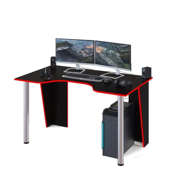 Стол компьютерный игровой с металлическими опорами "КСТ-18", цвет чёрный с красной кромкой от компании Интернет-гипермаркет «MALL24» - фото 1