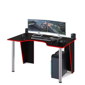 Стол компьютерный игровой с металлическими опорами "КСТ-18", цвет чёрный с красной кромкой