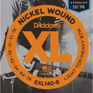 Струны для 8-струнной электрогитары D'Addario EXL140-8 Nickel Wound Light/Heavy, 10-74