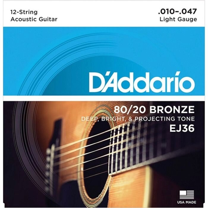 Струны для акустической гитары D`Addario EJ36 BRONZE 80/20 12-srt Light 10-47 от компании Интернет-гипермаркет «MALL24» - фото 1