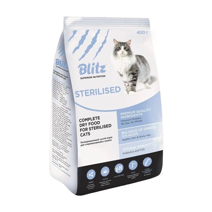 Сухой корм Blitz Sterilized для стерилизованных кошек, 10 кг от компании Интернет-гипермаркет «MALL24» - фото 1