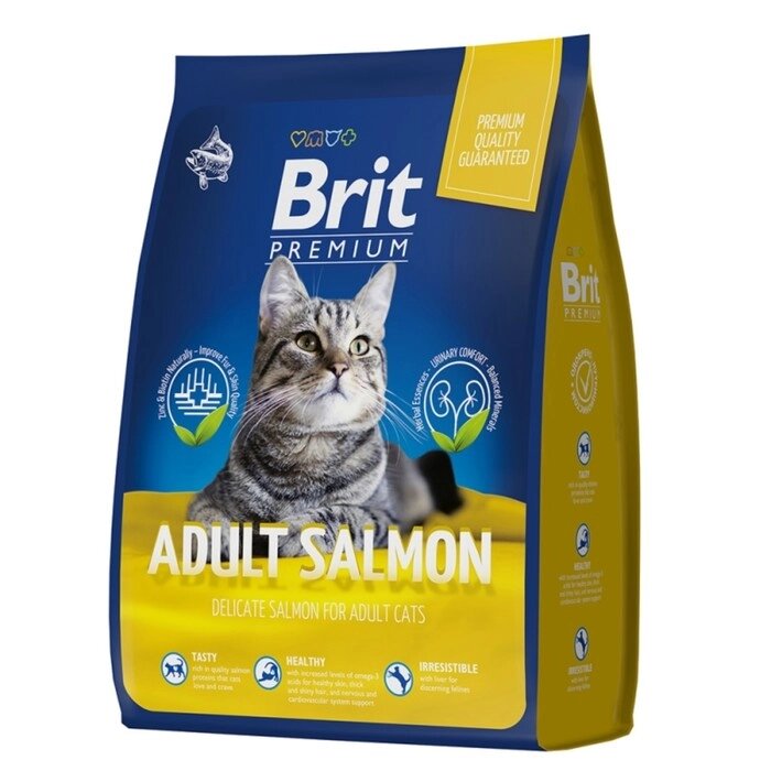 Сухой корм Brit Premium Cat Adult Salmon для кошек, лосось, 2 кг от компании Интернет-гипермаркет «MALL24» - фото 1