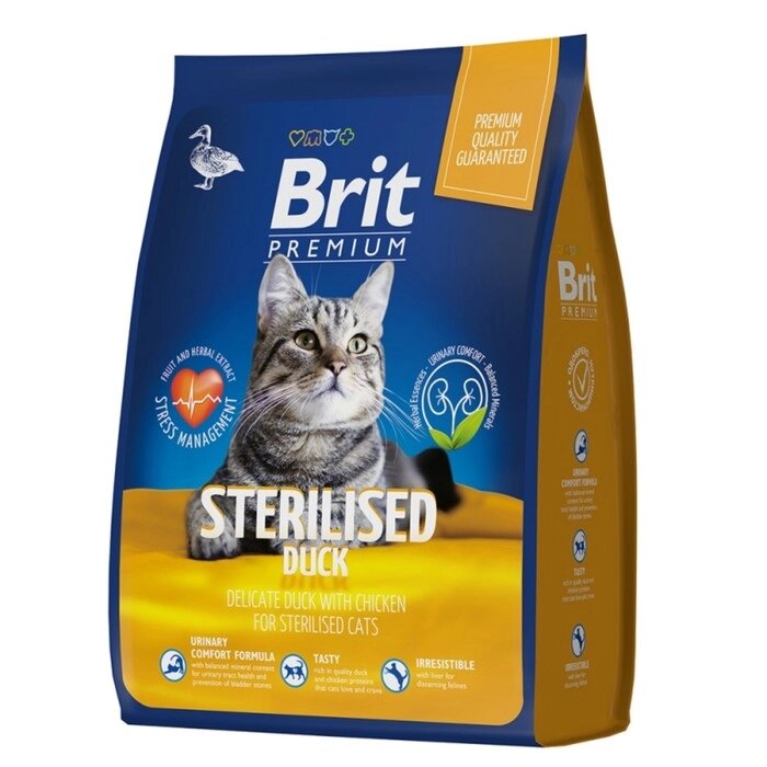 Сухой корм Brit Premium Cat Duck&Chicken для стерилизованных кошек, утка и курица, 2 кг от компании Интернет-гипермаркет «MALL24» - фото 1