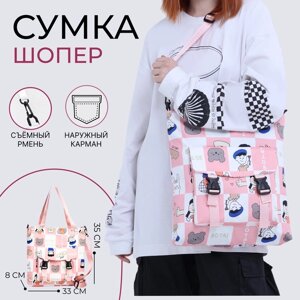 Сумка молодежная 35*8*33 см, отд на молнии, н/карман, розовый