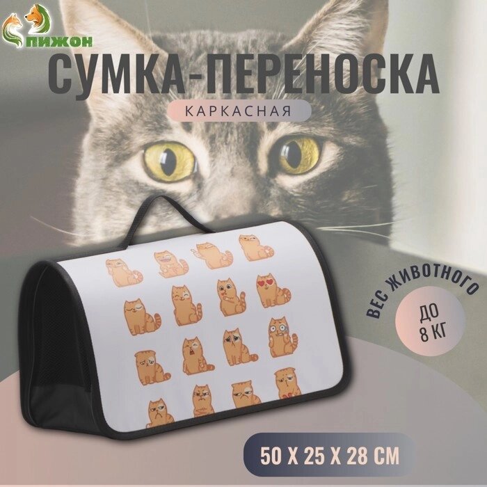 Сумка - переноска для животных каркасная,  45 х 25 х 30 см, белая с котами от компании Интернет-гипермаркет «MALL24» - фото 1