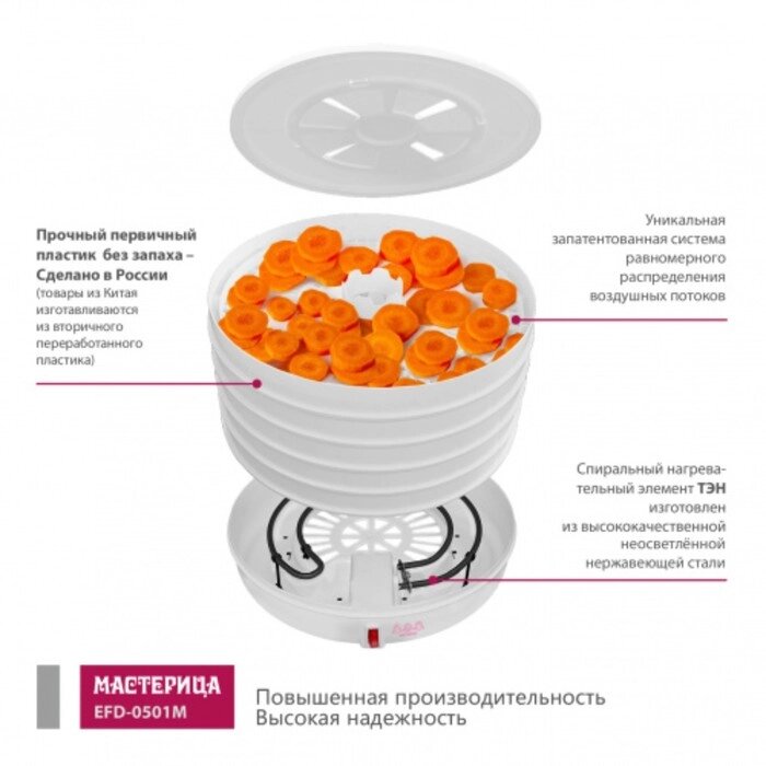 Сушилка для овощей и фруктов "Мастерица EFD-0501M", 125 Вт, белая от компании Интернет-гипермаркет «MALL24» - фото 1