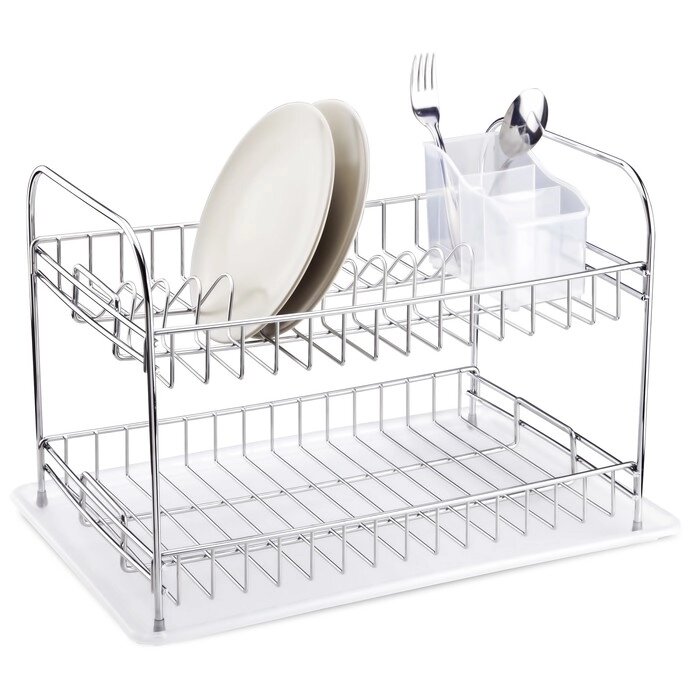 Сушилка для посуды и приборов, настольная, с поддоном, цвет хром, KB007 от компании Интернет-гипермаркет «MALL24» - фото 1