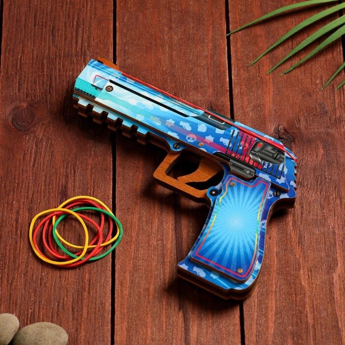 Сувенир деревянный "Пистолет-резинкострел" голубой от компании Интернет-гипермаркет «MALL24» - фото 1