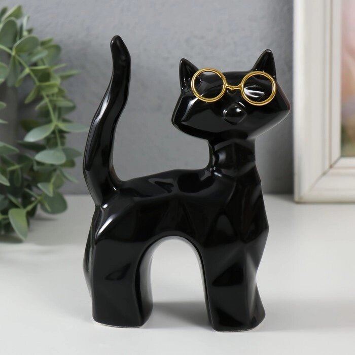 Сувенир керамика "Чёрный кот в очках, хвост трубой" грани 10,8х4,6х14,7 см от компании Интернет-гипермаркет «MALL24» - фото 1