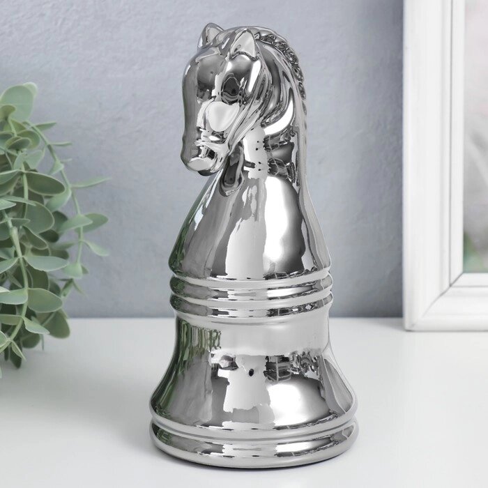 Сувенир керамика "Шахматная фигура. Конь" серебро 20,5х10х10 см от компании Интернет-гипермаркет «MALL24» - фото 1
