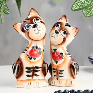 Сувенир " Кот с кошкой", малый, гжель цвет