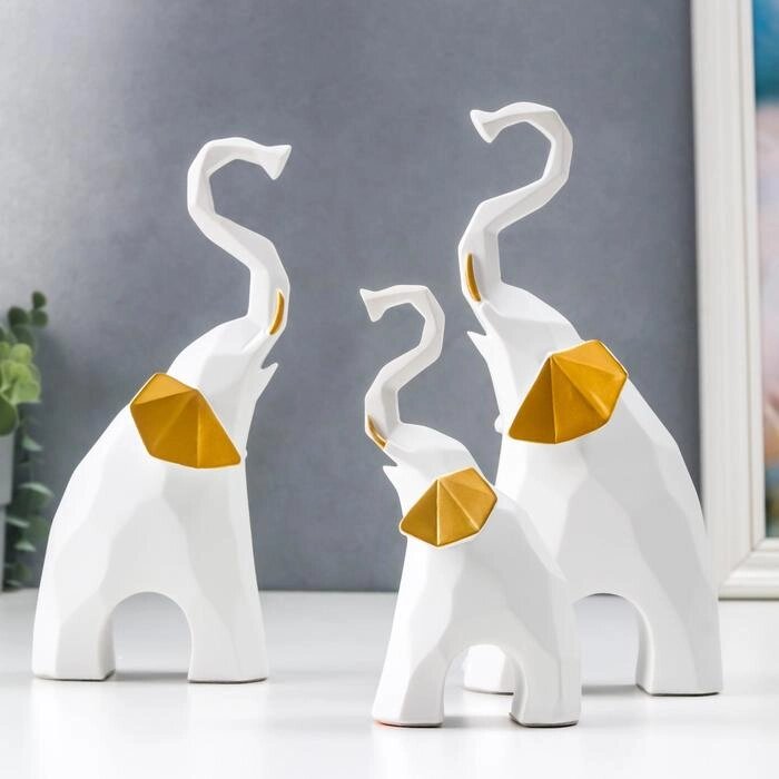 Сувенир полистоун 3D "Белые слоны" набор 3 шт 13,5х4,5х7,5 см 20х5,5х9,5 см 21х5,5х10 см от компании Интернет-гипермаркет «MALL24» - фото 1