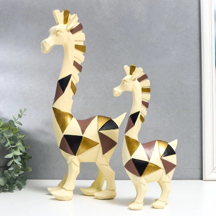 Сувенир полистоун 3D "Кремовые кони. Цветная геометрия" набор 2 шт 29х6х14 41,5х9х19 см от компании Интернет-гипермаркет «MALL24» - фото 1