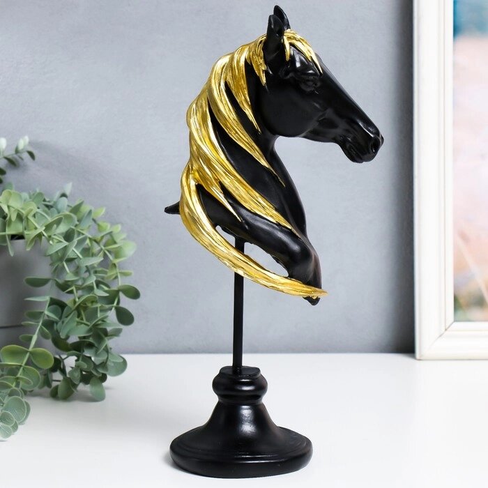 Сувенир полистоун бюст "Голова коня" чёрный с золотом 10х11х31,5 см от компании Интернет-гипермаркет «MALL24» - фото 1