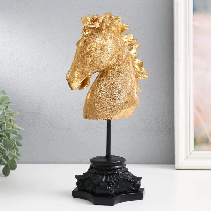 Сувенир полистоун бюст "Голова ржущего коня" золото 10,5х14х27 см от компании Интернет-гипермаркет «MALL24» - фото 1