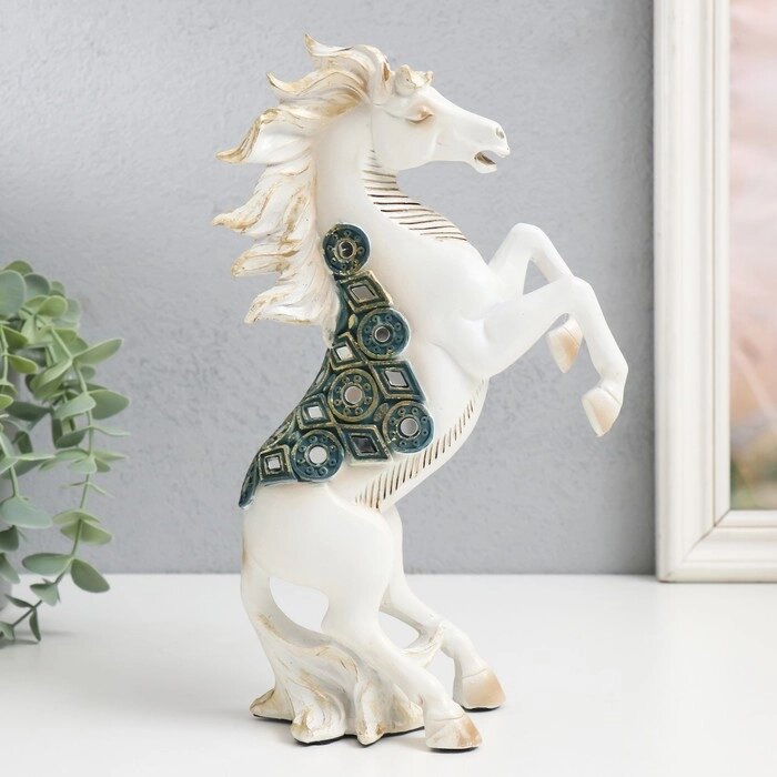 Сувенир полистоун "Императорский конь, белый с зеркалами  на дыбах" 14,5х7х24,5 см от компании Интернет-гипермаркет «MALL24» - фото 1