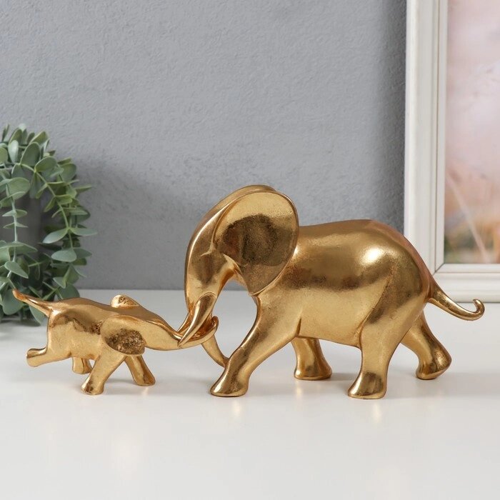 Сувенир полистоун "Слониха со слонёнком" золото набор 2 шт 32х6,6х13 см от компании Интернет-гипермаркет «MALL24» - фото 1