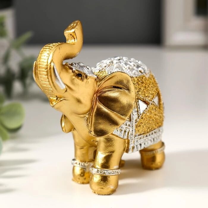 Сувенир полистоун "Золотой слон в зеркальной попоне" 10х11х4,2 см от компании Интернет-гипермаркет «MALL24» - фото 1