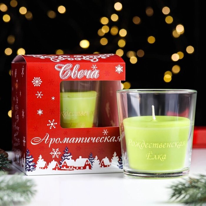 Свеча в стакане ароматическая "Рождественская ёлка", 6,5х8 см, зеленый от компании Интернет-гипермаркет «MALL24» - фото 1