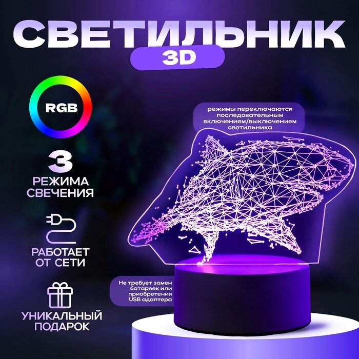 Светильник "Большая акула" LED RGB от сети 9,5х16х14 см от компании Интернет-гипермаркет «MALL24» - фото 1