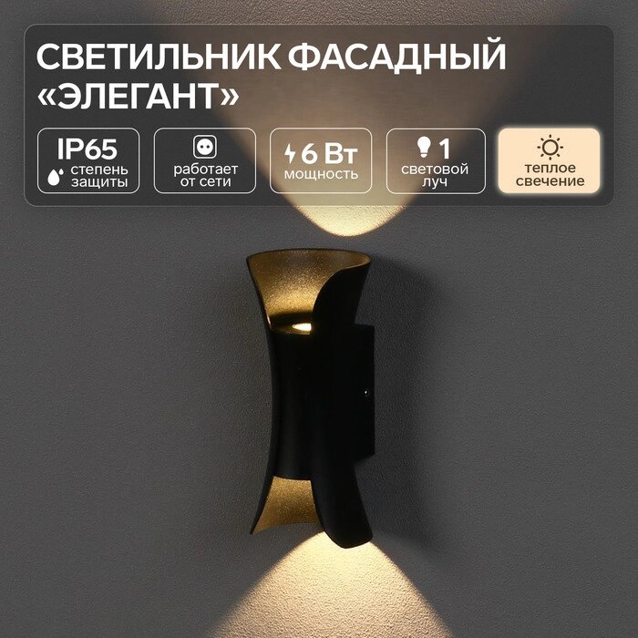 Светильник фасадный "Элегант", FSD-091, 6 Вт, 3000К, IP65, 220 В, металл, черный от компании Интернет-гипермаркет «MALL24» - фото 1