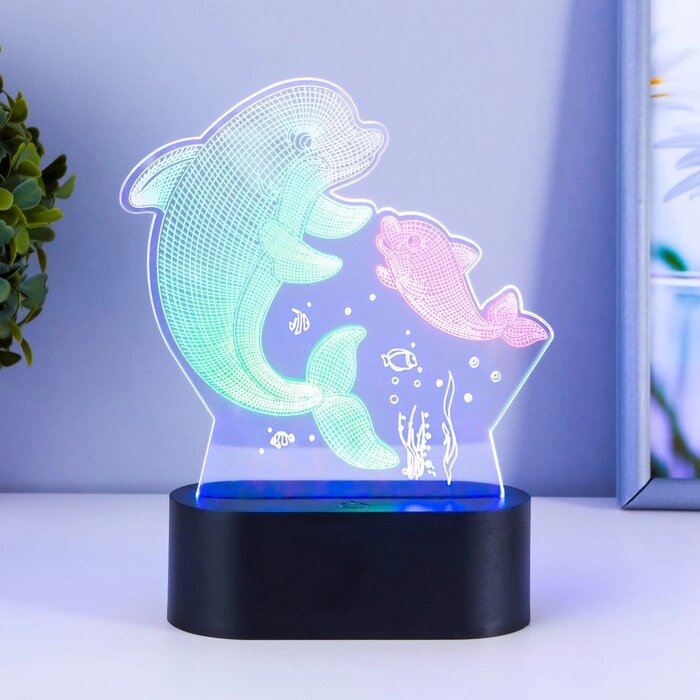 Светильник сенсорный "2 дельфина" LED USB (90см) от батареек 3xАА черный 15х5,5х17,8 см от компании Интернет-гипермаркет «MALL24» - фото 1