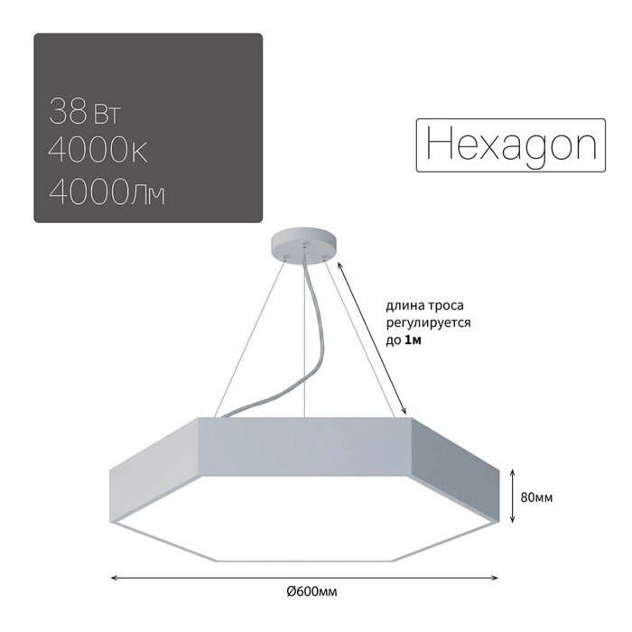 Светильник светодиодный Geometria Hexagon 38Вт 4000К 4000Лм IP40 60х60х8 белый от компании Интернет-гипермаркет «MALL24» - фото 1