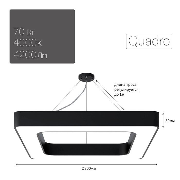 Светильник светодиодный Geometria Quadro 70Вт 4000К 4200Лм IP40 80х80х8 черный от компании Интернет-гипермаркет «MALL24» - фото 1