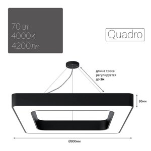 Светильник светодиодный Geometria Quadro 70Вт 4000К 4200Лм IP40 80х80х8 черный