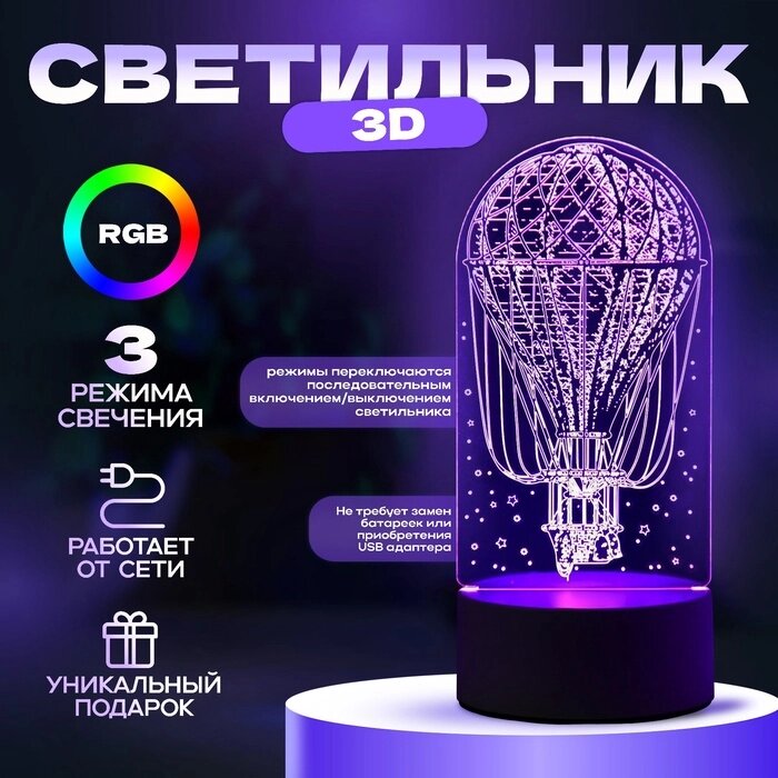 Светильник "Воздушный шар" LED RGB от сети 9,5х9,5х21 см от компании Интернет-гипермаркет «MALL24» - фото 1