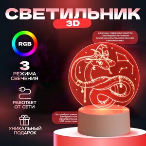 Светильник "Змейка в шляпе" LED RGB от сети 13,2х9,5х13,9 см