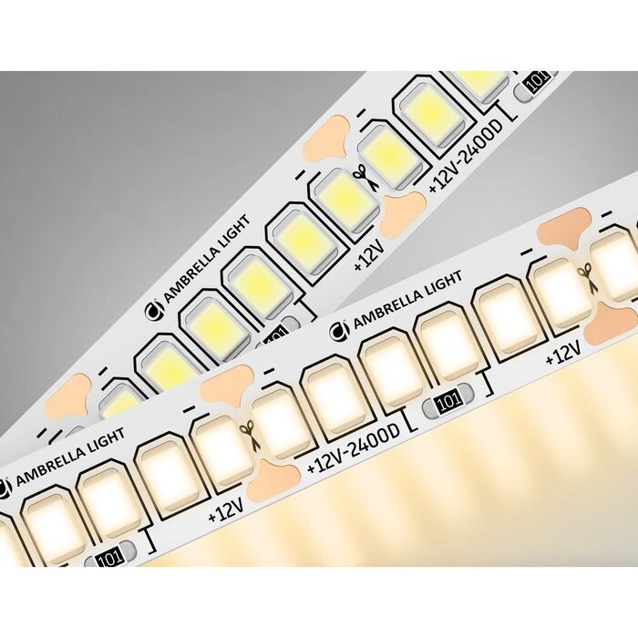 Светодиодная лента Ambrella GS1401, 5 м, IP20, 2835, 240 LED/м, 17 Вт/м, 12V, свечение тёплое белое от компании Интернет-гипермаркет «MALL24» - фото 1